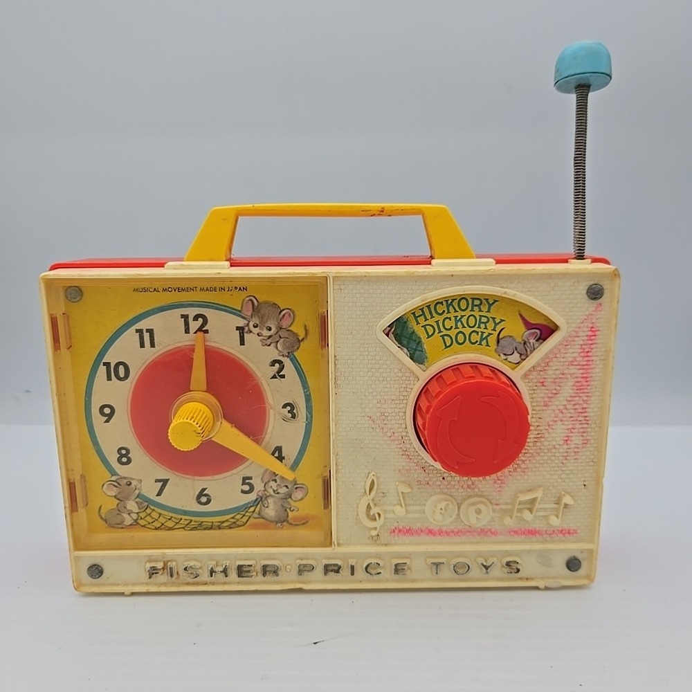 1971 Vintage Fisher-Price Hickory Dickory Dock Toy Clock‎ Radio Music Box